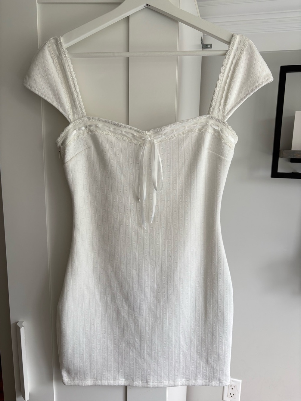 White Fox White Lace-Trim Pointelle Mini Dress